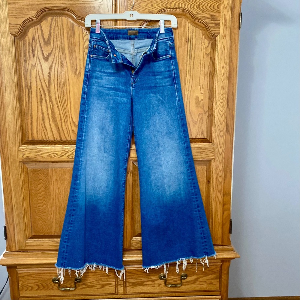 Mother Lil Roller Fray Work Hard Play Hard Light Wash Jeans Wide Leg Frayed 23 - Picture 9 of 16